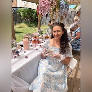 White & Light Blue Cottagecore Printed Dress ♡